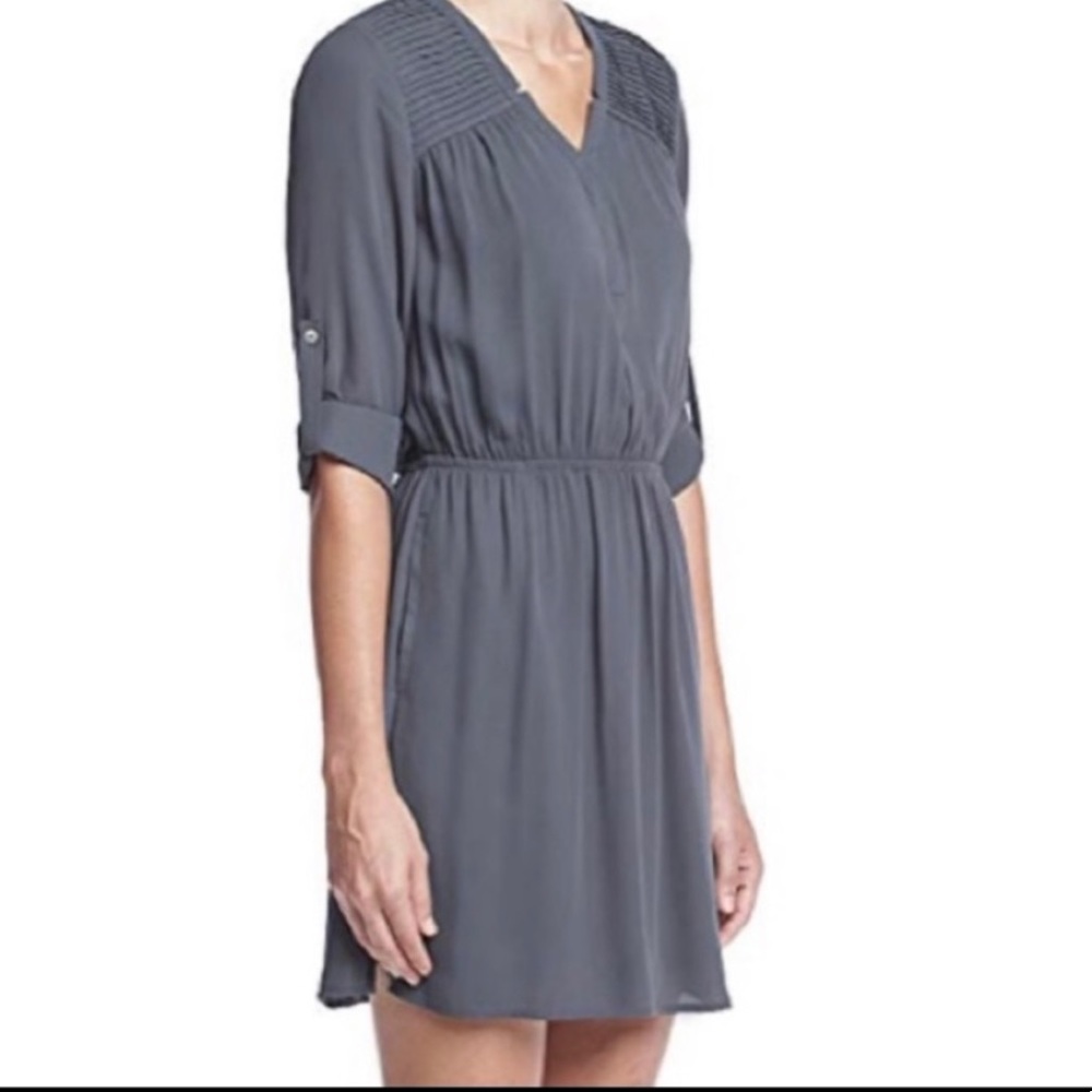 DR2 Black Dress Roll Up Sleeves Pintuck Detail